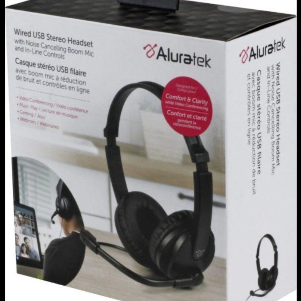 Aluratek - Wired USB Stereo Headset with Boom Mic - Black
